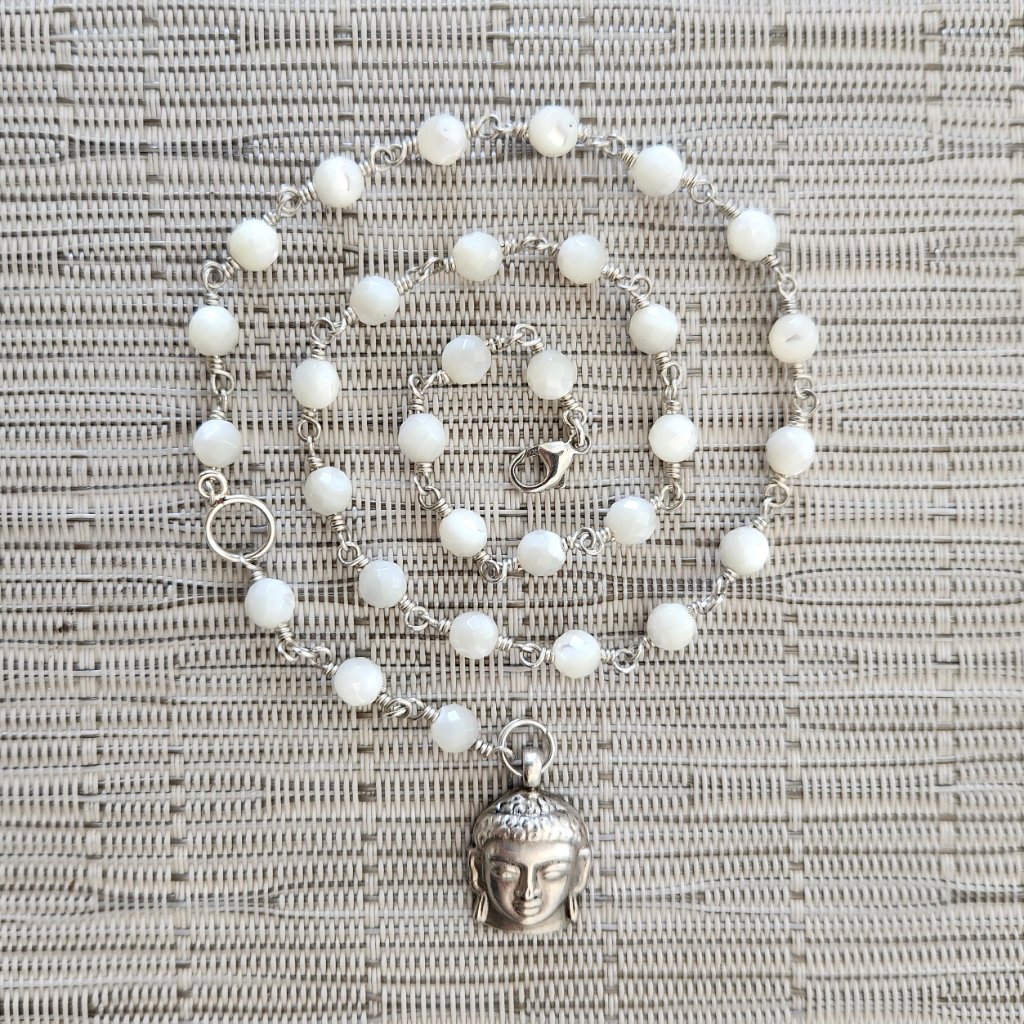 Mother Of Pearl Necklace With Sterling Silver Buddha Pendant